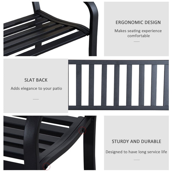 English Elm Outdoor Powder-coated Steel Garden Bench with Curved Slats for Patio or Porch Seating T3971P383896