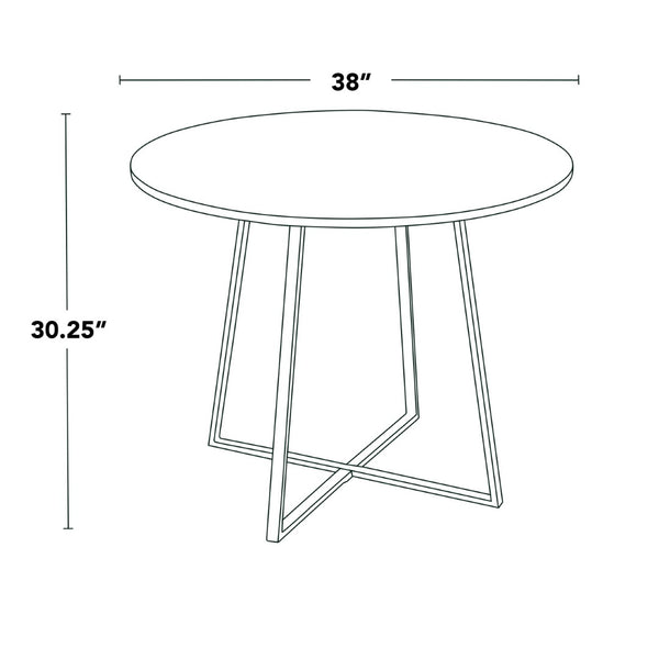 English Elm Dining Table Round Natural Wood Top with Metal Base Modern Style Seats Four Black B202S02200