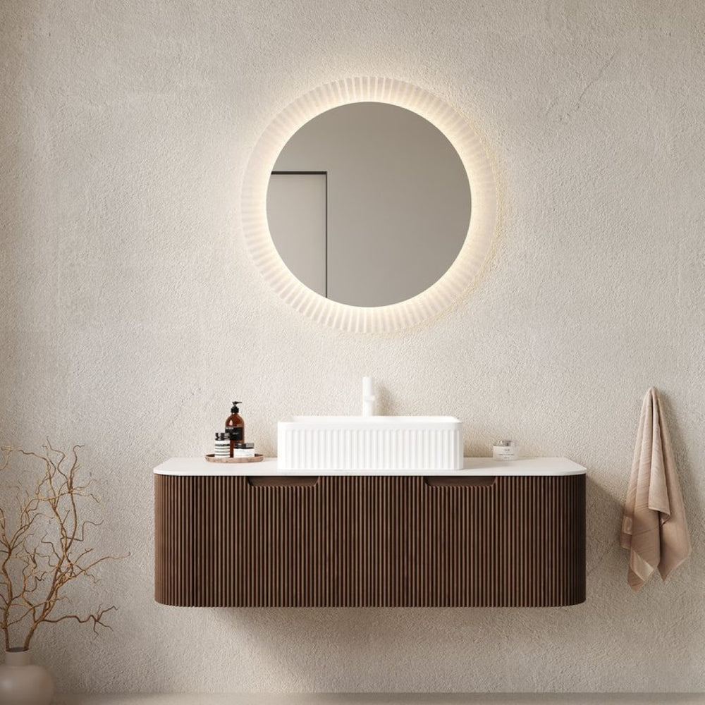English Elm Dina Floating Bathroom Vanity with Crystal Glass Basin and Sintered Stone Top Dark Walnut,White W2615S00167