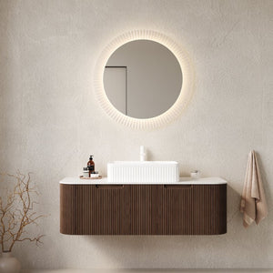 English Elm Dina Floating Bathroom Vanity with Crystal Glass Basin and Sintered Stone Top Dark Walnut,White W2615S00167