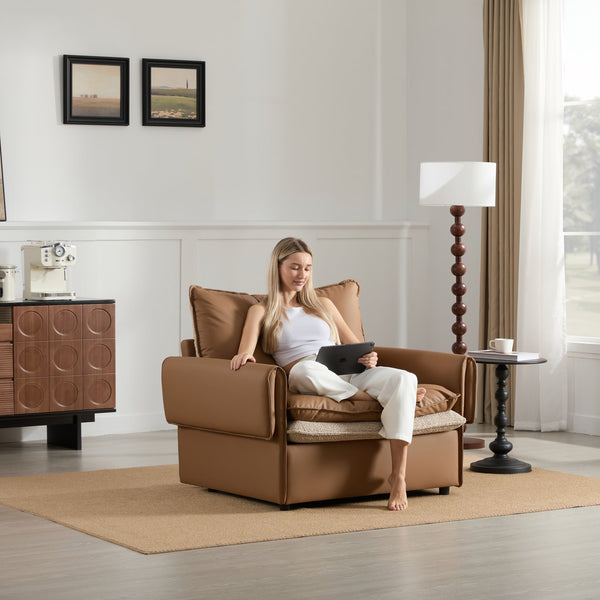 English Elm Modern Oversized Accent Chair – Versatile Single Sofa Lounge For Living Room & Bedroom Comfort W2997P294037