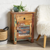 Christopher Knight Home® - Noble House - Laveer Boho Handcrafted Wooden Side Table with Drawer, Distressed Paint