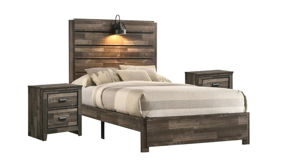 English Elm 1pc Rustic Style Butcher Block Finish Queen Size Bed with Weathered Finish, Detailed Trim, Sturdy Frame Brown 71.02 L x 38.31 W x 11.2 H B011P230853