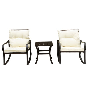 English Elm Metal Outdoor 2-Person Rocking Patio Set with Handwoven Wicker, Plush Cushions & Sturdy Table White W1859P399563