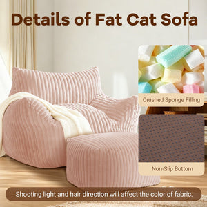 English Elm Curved Corduroy Suede Lounger with Ottoman Ergonomic Support for Modern Small Spaces Pink W3737P423730