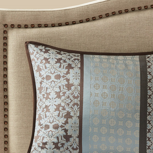 English Elm 7 Piece Comforter Set - Elegant Geometric Design In Soft Blue & Ivory For Queen Beds, Easy Care & Stylish B03597161