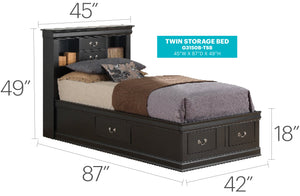 English Elm Elegant Black Twin Storage Bed - Space-Saving Design With Durable Construction For Compact Rooms B078S00343