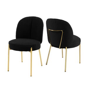 English Elm Black Teddy Upholstered Dining Chairs Set Mid Century Modern with Gold Metal Legs T3609P482844