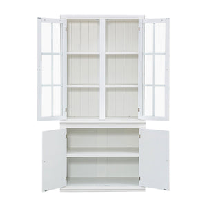 English Elm 75.25''H Retro Farmhouse Display Cabinet with Glass & Solid Doors, Adjustable Shelves, White Storage Elegance SN845P263124W