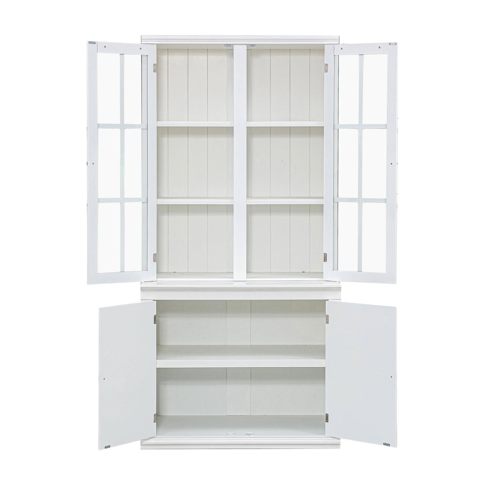 English Elm Set of Two 75.25" Retro White Pantry Cabinets with 8 Glass Doors, Adjustable Shelves, Timeless Style SUIT05_N845P263124W