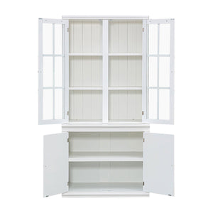 English Elm Set of Two 75.25" Retro White Pantry Cabinets with 8 Glass Doors, Adjustable Shelves, Timeless Style SUIT05_N845P263124W