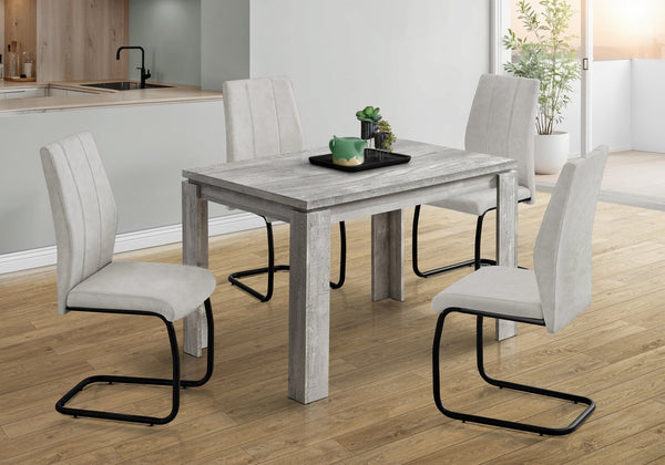 English Elm Dining Table with Reclaimed Wood Look Top and Thick Block Legs, Seats 4, Compact Farmhouse Style Grey 52 L x 35 W x 5 H B2710P218831
