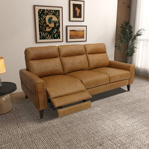 English Elm Elliot Full Grain Leather Reclining Sofa Solid Wood Frame Cognac Living Room Seating B183P255286