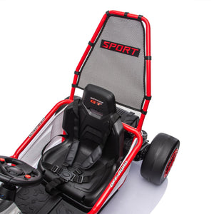 English Elm 24v Dual Motor Kids Go Kart with Drift Mode Roll Cage and Rear Suspension Ages 6 to 12 Red W1578P454055