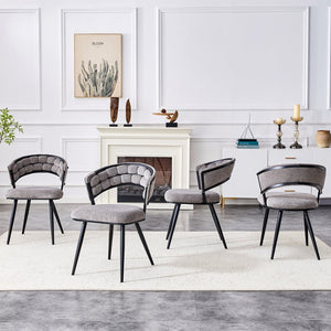 English Elm Set of 2 Chenille Tufted Dining Chairs with Metal Legs Modern Kitchen Seating Black,Gray W3875P370854