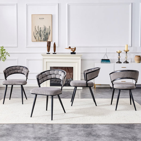 English Elm Set of 2 Chenille Tufted Dining Chairs with Metal Legs Modern Kitchen Seating Black,Gray W3875P370854