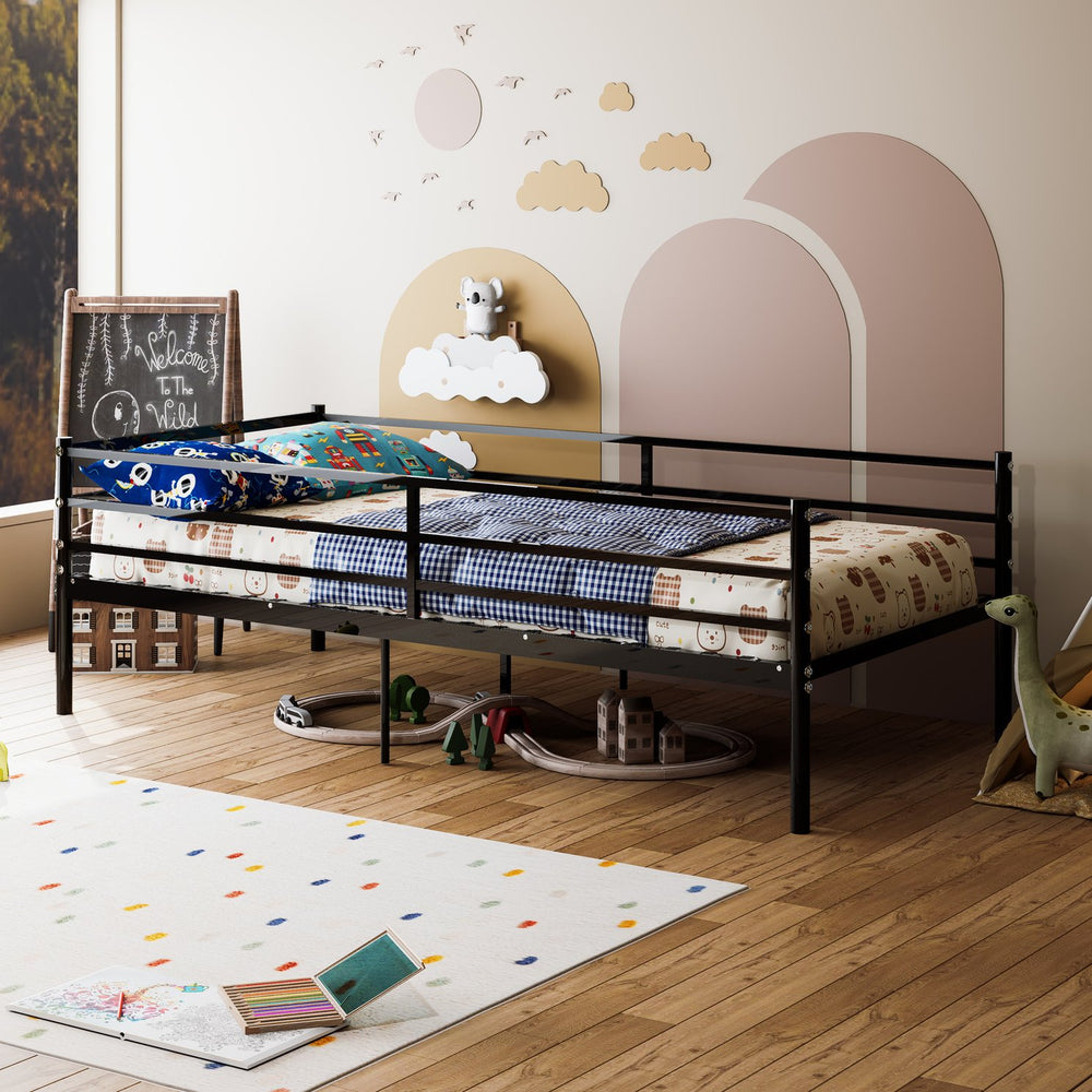 English Elm Bunk Bed Twin Over Heavy Duty Iron Frame with Guardrail for Teens and Adults W3752P464694