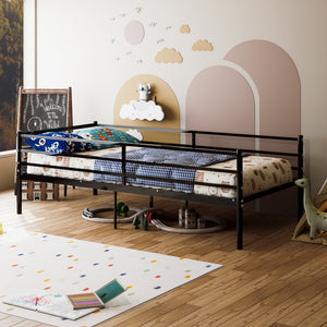 English Elm Bunk Bed Twin Over Heavy Duty Iron Frame with Guardrail for Teens and Adults W3752P464694