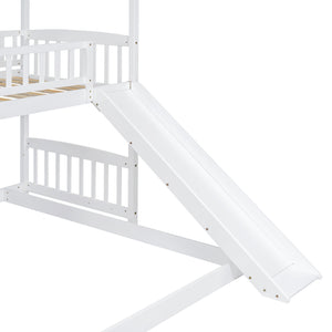 English Elm Twin Over Full Bunk Bed Playhouse Frame with Slide Staircase and Storage Drawers LT100129AAK