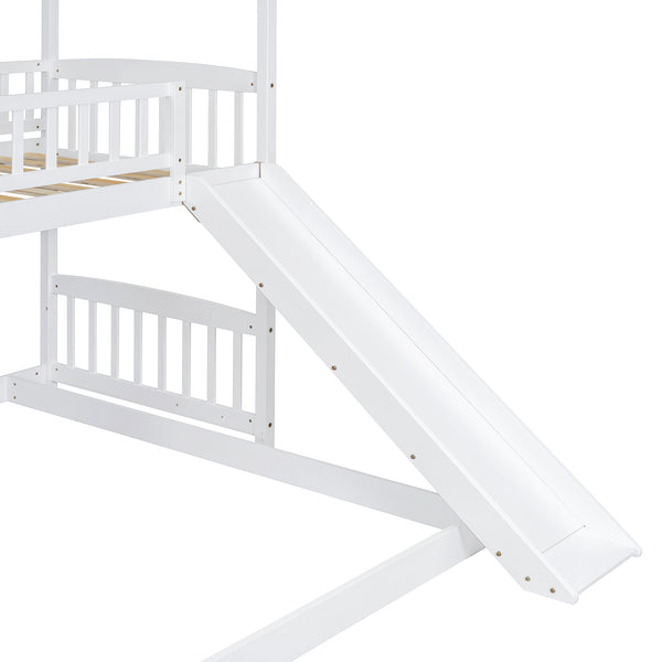 English Elm Twin Over Full Bunk Bed Playhouse Frame with Slide Staircase and Storage Drawers LT100129AAK