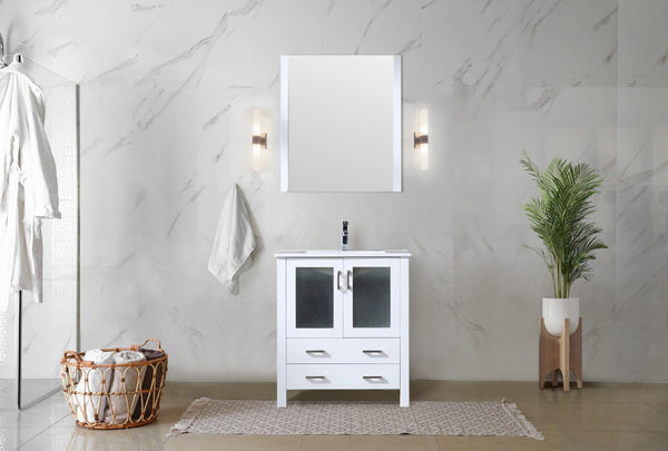 English Elm White Bath Vanity Set With Ceramic Top, Soft-Close Drawers & Matching Mirror For Small Spaces B2731S00722-GIGA