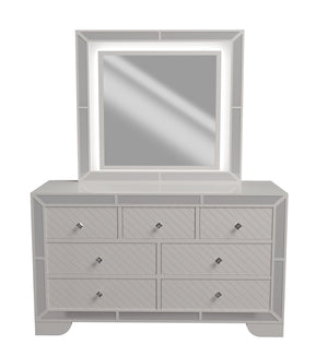 English Elm Contemporary Mirrored Glass Dresser with Diamond Knobs Cream Glam Bedroom Storage B011P448761