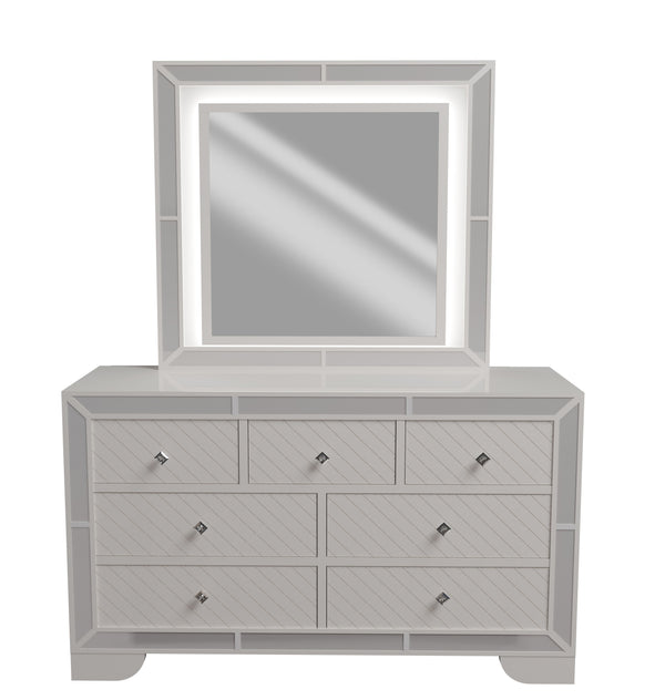 English Elm Contemporary Mirrored Glass Dresser with Diamond Knobs Cream Glam Bedroom Storage B011P448761