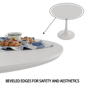 English Elm 31.5" Mid-Century White Round Dining Table with Pedestal Base, MDF Top, Seats 2-4, Sleek Design W2189131694