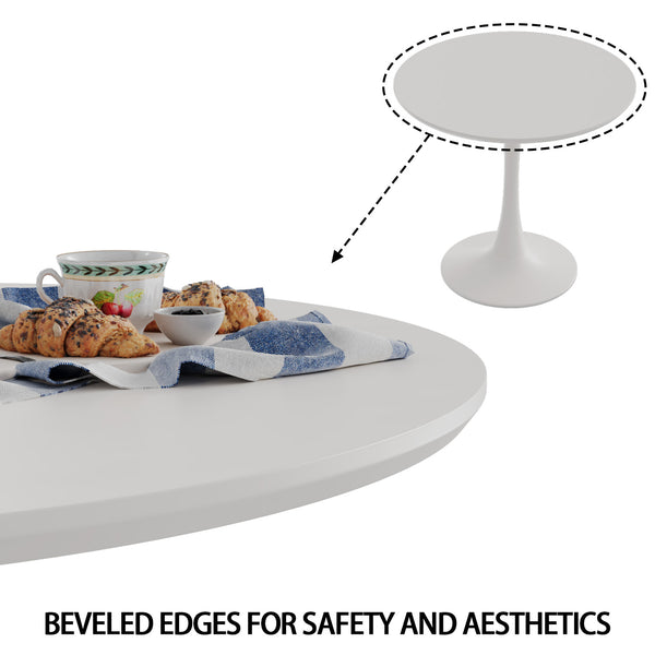 English Elm 31.5" Mid-Century White Round Dining Table with Pedestal Base, MDF Top, Seats 2-4, Sleek Design W2189131694