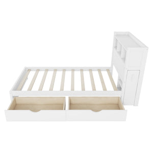 English Elm Twin Wood Storage Bed with Led Headboard Drawers and Pull Out Cabinet for Kids White W2593S00048