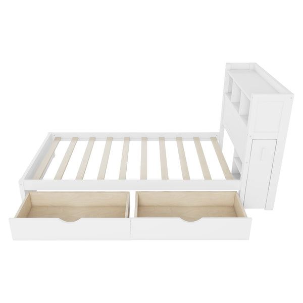 English Elm Twin Wood Storage Bed with Led Headboard Drawers and Pull Out Cabinet for Kids White W2593S00048