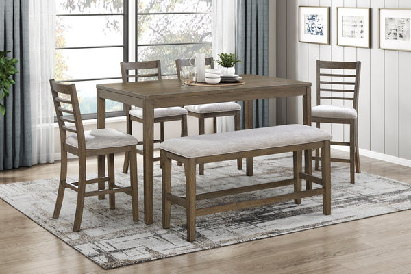 English Elm Stylish 6-Piece Counter Height Dining Set With Bench & Chairs - Light Brown Oak Finish For Comfort! B011P372219-GIGA