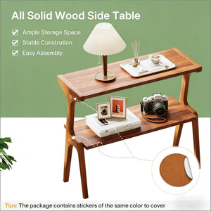 English Elm Contemporary Two-tier Solid Wood End Table Cherry Finish Slim Profile Living Room T3971P448023