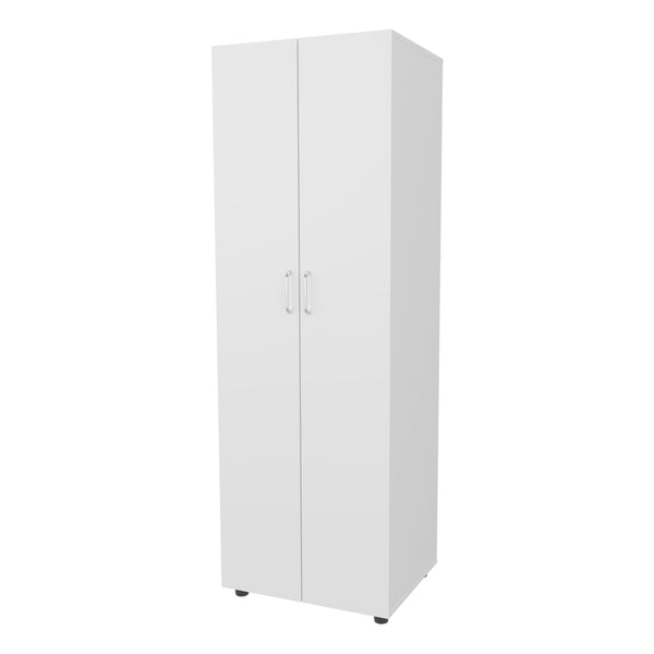 English Elm FM Pisinemo Armoire 2-Door Wardrobe with Hanging Rod, Upper Shelves, White Melamine Finish, 71"H B128S00049