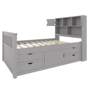 English Elm Twin Captain Platform Bed with Bookcase Headboard Four Drawers Pine Mdf Frame Gray GX001828AAE-1