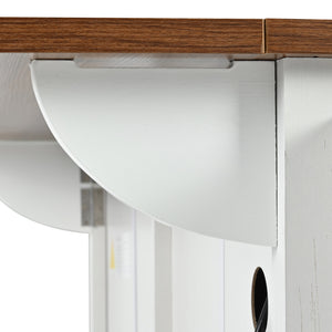 English Elm K&K Farmhouse Kitchen Island Cart 53.5" with Drop Leaf, Built-In Power Station, Ample Storage & Wheels White N707P170348W