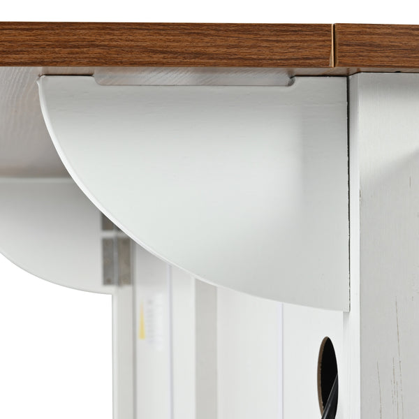 English Elm K&K Farmhouse Kitchen Island Cart 53.5" with Drop Leaf, Built-In Power Station, Ample Storage & Wheels White N707P170348W