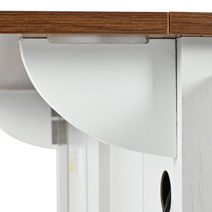 English Elm K&k Farmhouse Rolling Kitchen Island with Drop Leaf Power Outlets and Storage Cabinet White N707S170348W