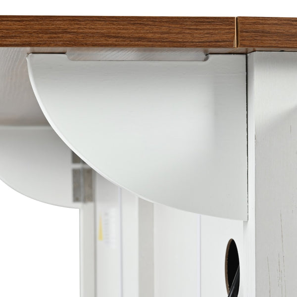 English Elm K&k Farmhouse Rolling Kitchen Island with Drop Leaf Power Outlets and Storage Cabinet White N707S170348W