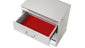 English Elm Glam Modern 2-Drawer Nightstand with LED Edge Lighting, Red Velvet Lined Top Drawer, Crystal Accents G150108644