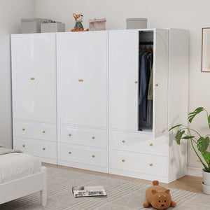 English Elm Armoire Wardrobe with Soft Close Doors Two Drawers Mdf Wood Bedroom Storage White T3773P416712