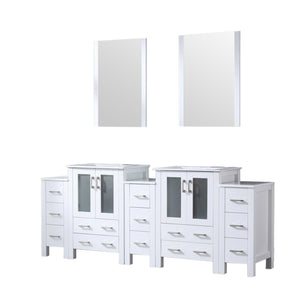 English Elm White Double Bath Vanity 84 in. W x 18.25 in. D with Side Cabinets, Soft-Close Drawers, Ceramic Top, Mirrors Included B2731S00601