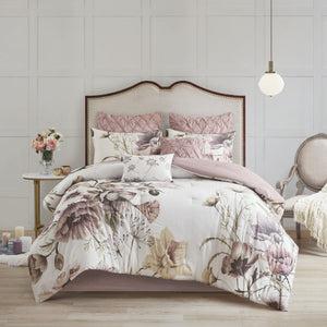 English Elm 8 Madison Park Cassandra Cotton 8-Piece Cal King Comforter Set Blush Floral Shabby Chic OEKO-TEX Certified B03597102