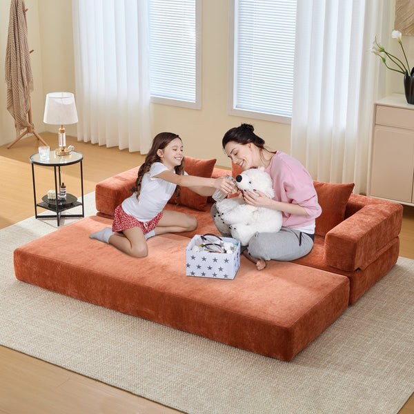 English Elm UNITED Folding Sofa Bed with Removable Cover Zipper, Chenille Memory Foam Sleeper for Small Spaces Orange W1568P293805