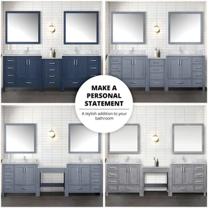 English Elm Navy Blue Double Bath Vanity 102" W With Carrara Marble Top, Chrome Faucets, & Stylish Mirrors Set B2731S01229