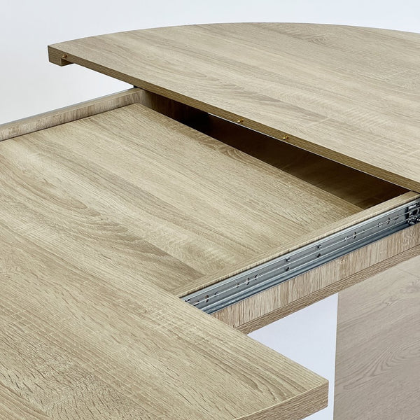 English Elm Dining Farmhouse Expandable Oval Table 59"x43" with Removable Leaf, X-Base, White Oak Finish, Seats 6 W1347P246823