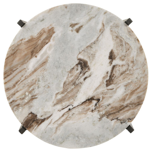 English Elm Bleskin Round Marble Top Side Table with Mango Wood Shelf and Gunmetal X Base B062P447941