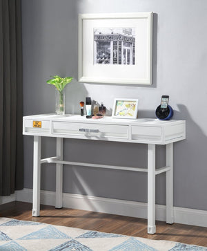 English Elm Cargo Metal Vanity Desk with Industrial Cargo-Panel Design, Single Smooth-Glide Drawer, Sturdy Build White 51 L x 20 W x 8 H B2726P263371