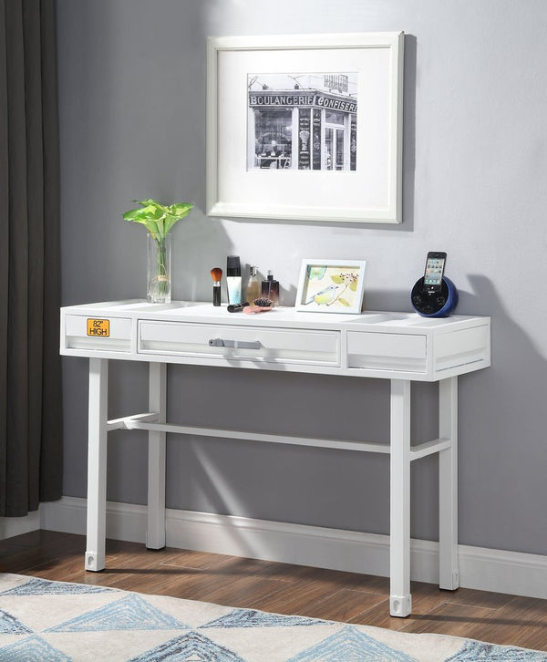 English Elm Cargo Metal Vanity Desk with Industrial Cargo-Panel Design, Single Smooth-Glide Drawer, Sturdy Build White 51 L x 20 W x 8 H B2726P263371