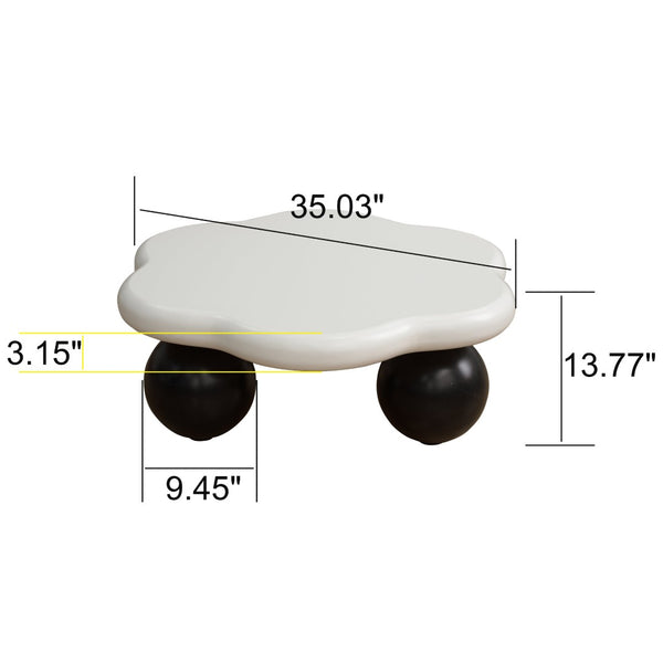 English Elm 35" Cloud Shaped Mdf Coffee Table Sculptural Round Top with Spherical Legs for Modern Living Black White W1435S00028